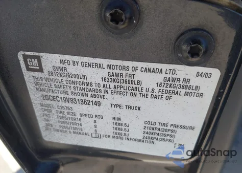 2003 Chevrolet Silverado 1500 из США, поврежденный, VIN 2GCEC19V831362149